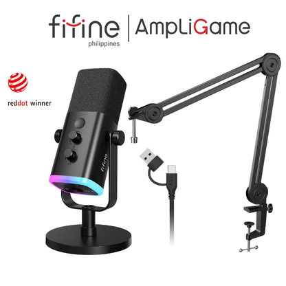 FIFINE AmpliGame AM8 USB/XLR Dynamic Microphone with RGB