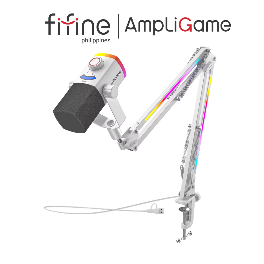 FIFINE AmpliGame AM8PROT USB/XLR Dynamic Microphone Kit with RGB Boom Arm Stand
