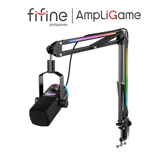FIFINE AmpliGame AM8PROT USB/XLR Dynamic Microphone Kit with RGB Boom Arm Stand